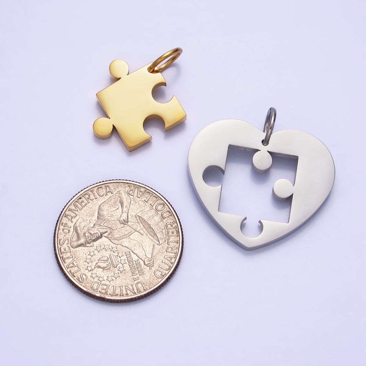 Stainless Steel Puzzle Heart Charm Set in Mixed Metal & Silver | P-927 P-928 - DLUXCA