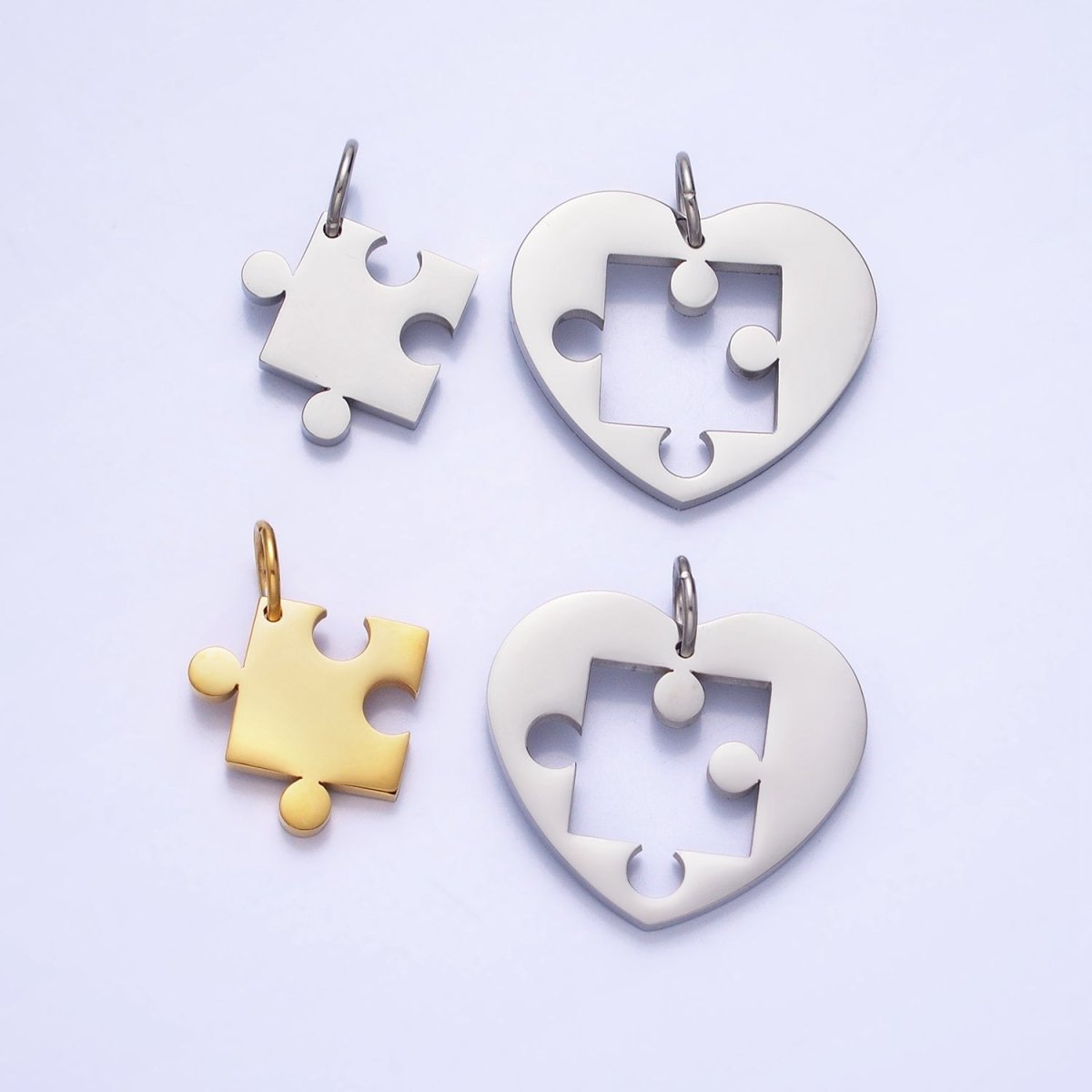 Stainless Steel Puzzle Heart Charm Set in Mixed Metal & Silver | P-927 P-928 - DLUXCA