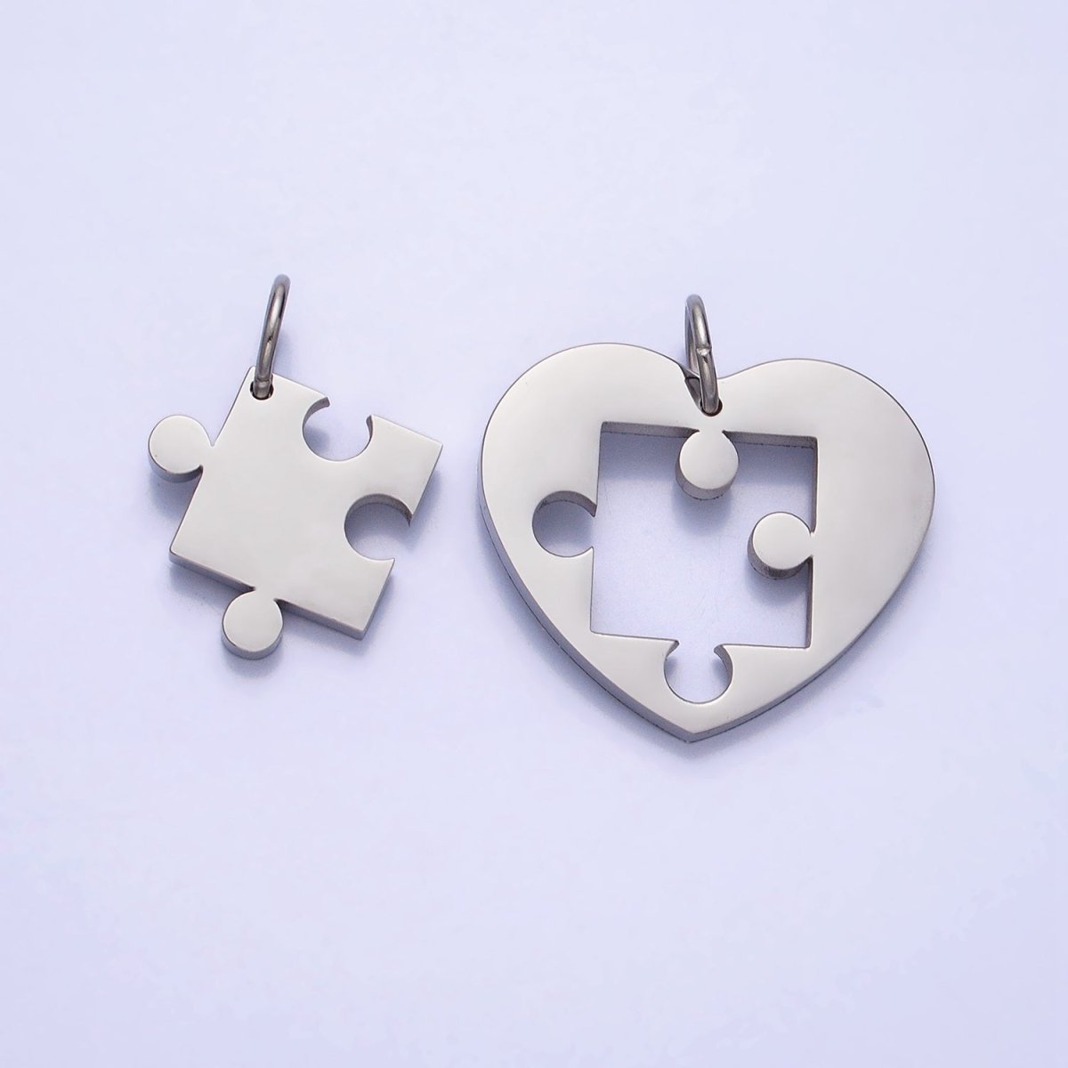 Stainless Steel Puzzle Heart Charm Set in Mixed Metal & Silver | P-927 P-928 - DLUXCA