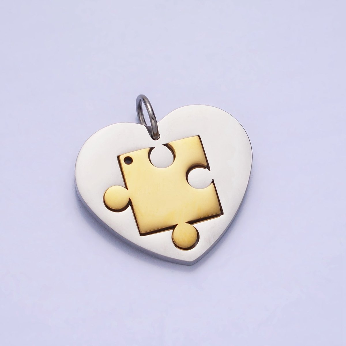 Stainless Steel Puzzle Heart Charm Set in Mixed Metal & Silver | P-927 P-928 - DLUXCA