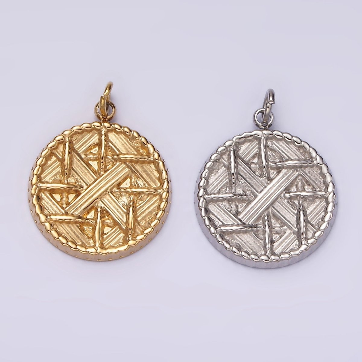 Stainless Steel Rattan Geometric Braided Round Charm in Gold & Silver | P1292 P1293 - DLUXCA