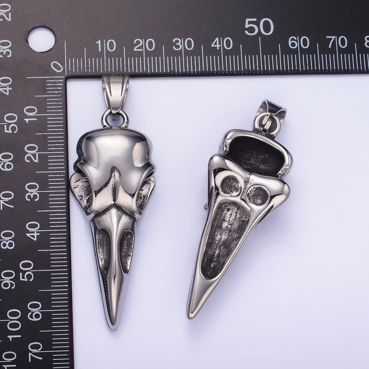 Stainless Steel Raven Crow Skull Pendant Men Jewelry | P-1195 - DLUXCA