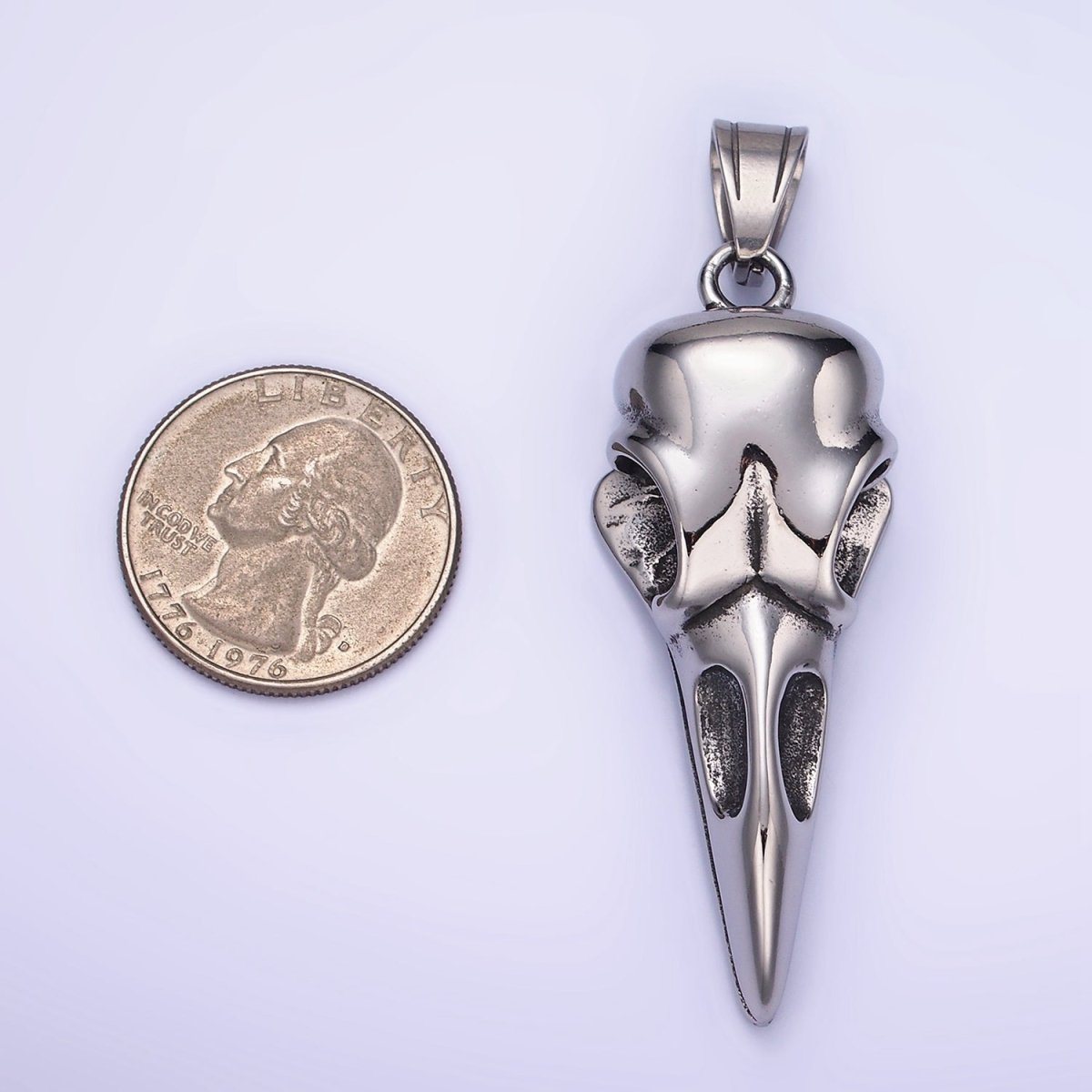 Stainless Steel Raven Crow Skull Pendant Men Jewelry | P-1195 - DLUXCA