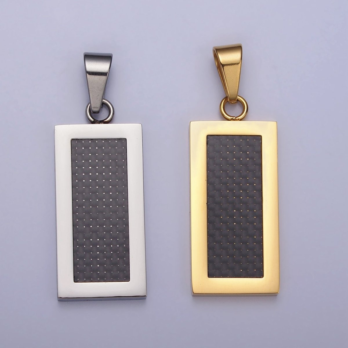 Stainless Steel Rectangular Black Matte Tag Pendant in Gold & Silver | P1100 - DLUXCA