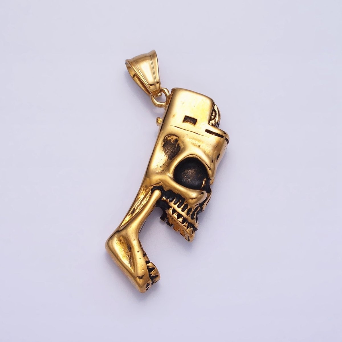 Stainless Steel Rectangular Screaming Skeleton Skull Pendant in Gold & Silver | P1102 - DLUXCA