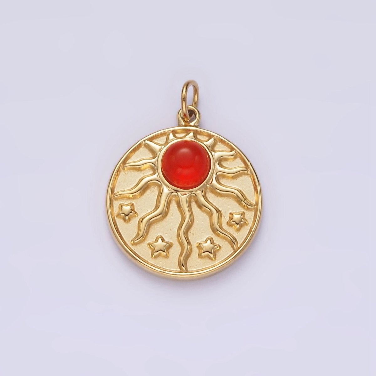 Stainless Steel Red Cat's Eye Celestial Sun Ray Star Round Charm | P630 - DLUXCA