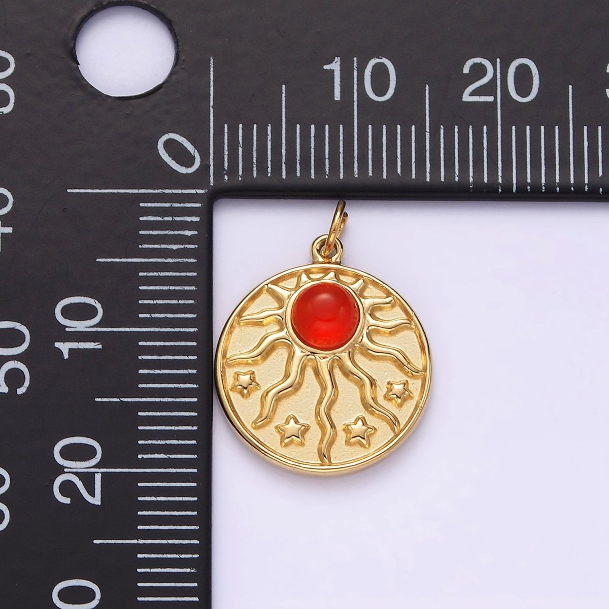 Stainless Steel Red Cat's Eye Celestial Sun Ray Star Round Charm | P630 - DLUXCA