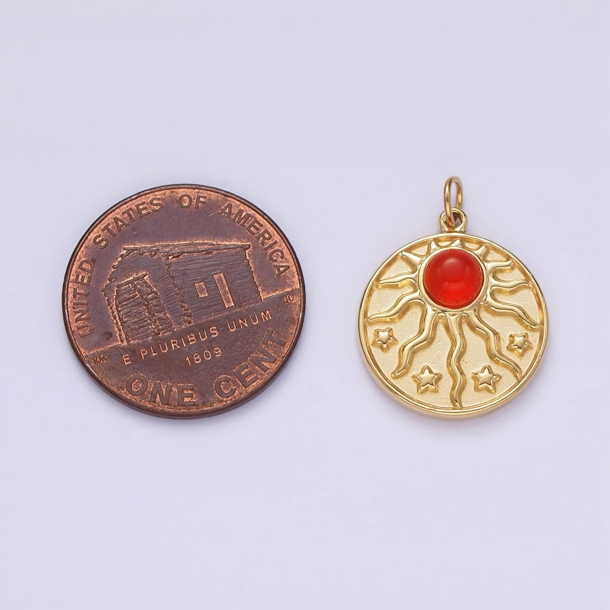 Stainless Steel Red Cat's Eye Celestial Sun Ray Star Round Charm | P630 - DLUXCA