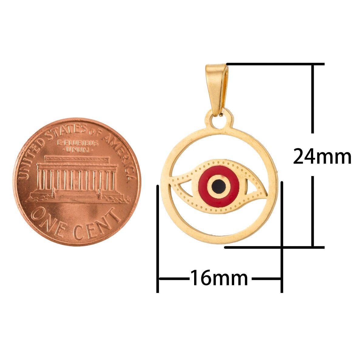 Stainless Steel Red Evil Eye Charm Pendant with Bails Spiritual Protection Amulet Necklace Findings for Jewelry Making J-552 - DLUXCA