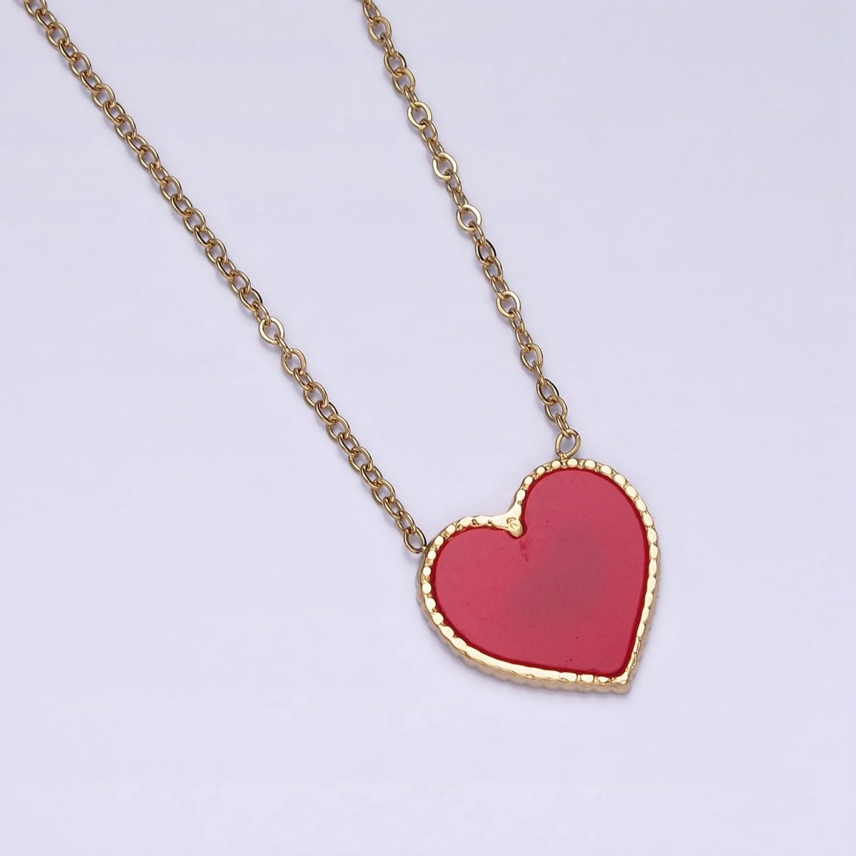 Stainless Steel Red Heart Enamel 1mm Dainty Cable 18 Inch Chain Necklace | WA-2044 Clearance Pricing - DLUXCA