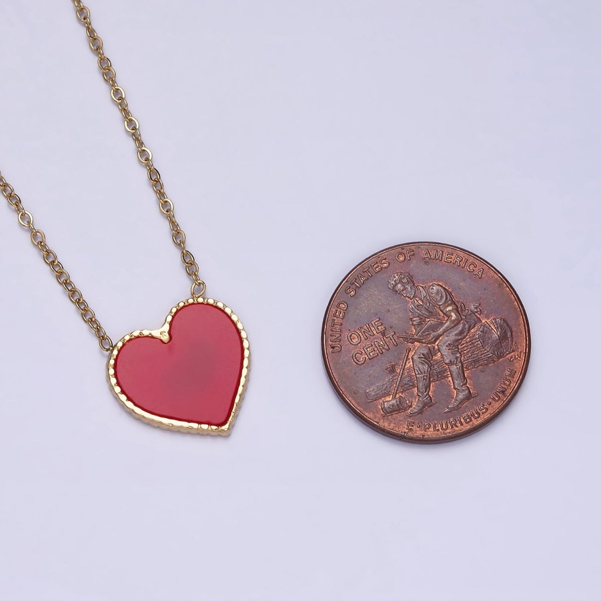 Stainless Steel Red Heart Enamel 1mm Dainty Cable 18 Inch Chain Necklace | WA-2044 Clearance Pricing - DLUXCA