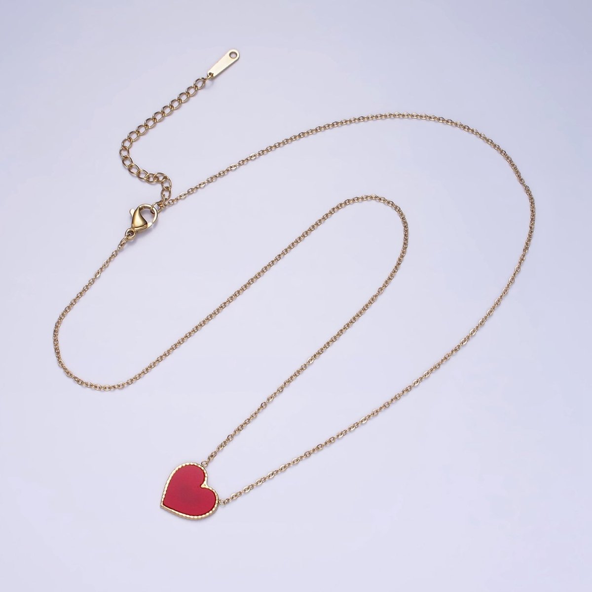 Stainless Steel Red Heart Enamel 1mm Dainty Cable 18 Inch Chain Necklace | WA-2044 Clearance Pricing - DLUXCA