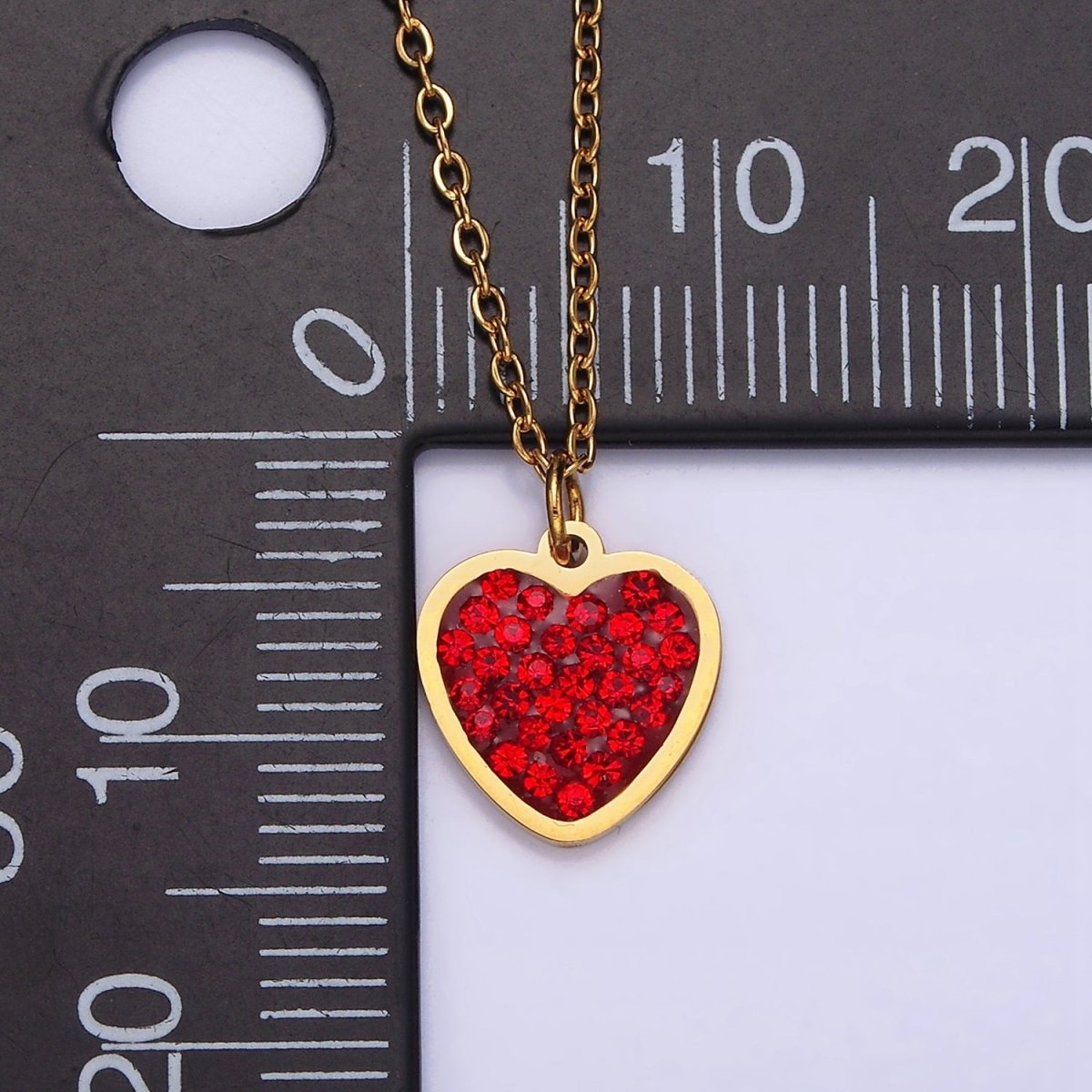 Stainless Steel Red Micro Paved CZ Heart 17 Inch Cable Chain Necklace | WA-2076 Clearance Pricing - DLUXCA