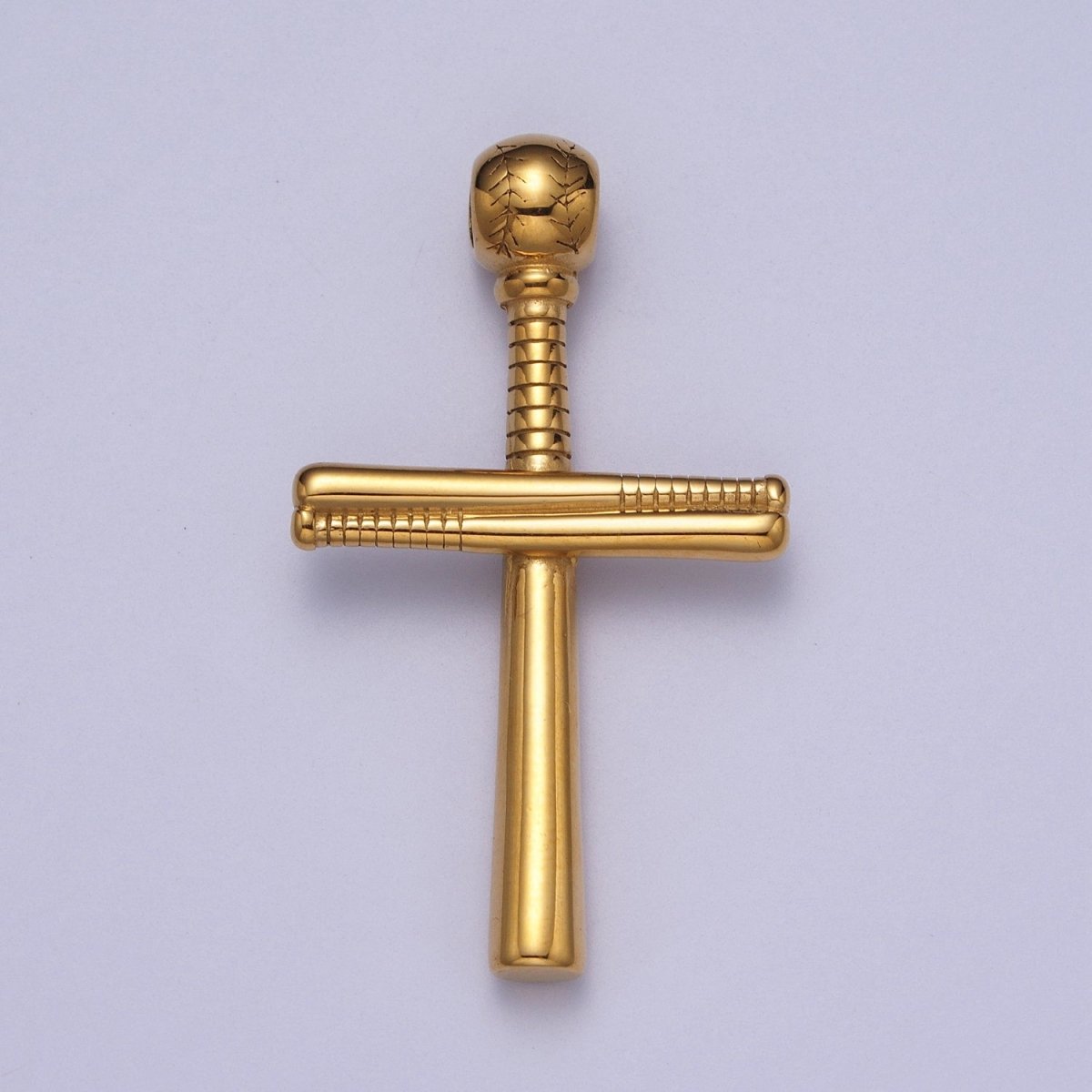 Stainless Steel Religious Cross Baseball-Themed Ball Bat Pendant in Gold & Silver J-377 J-384 - DLUXCA