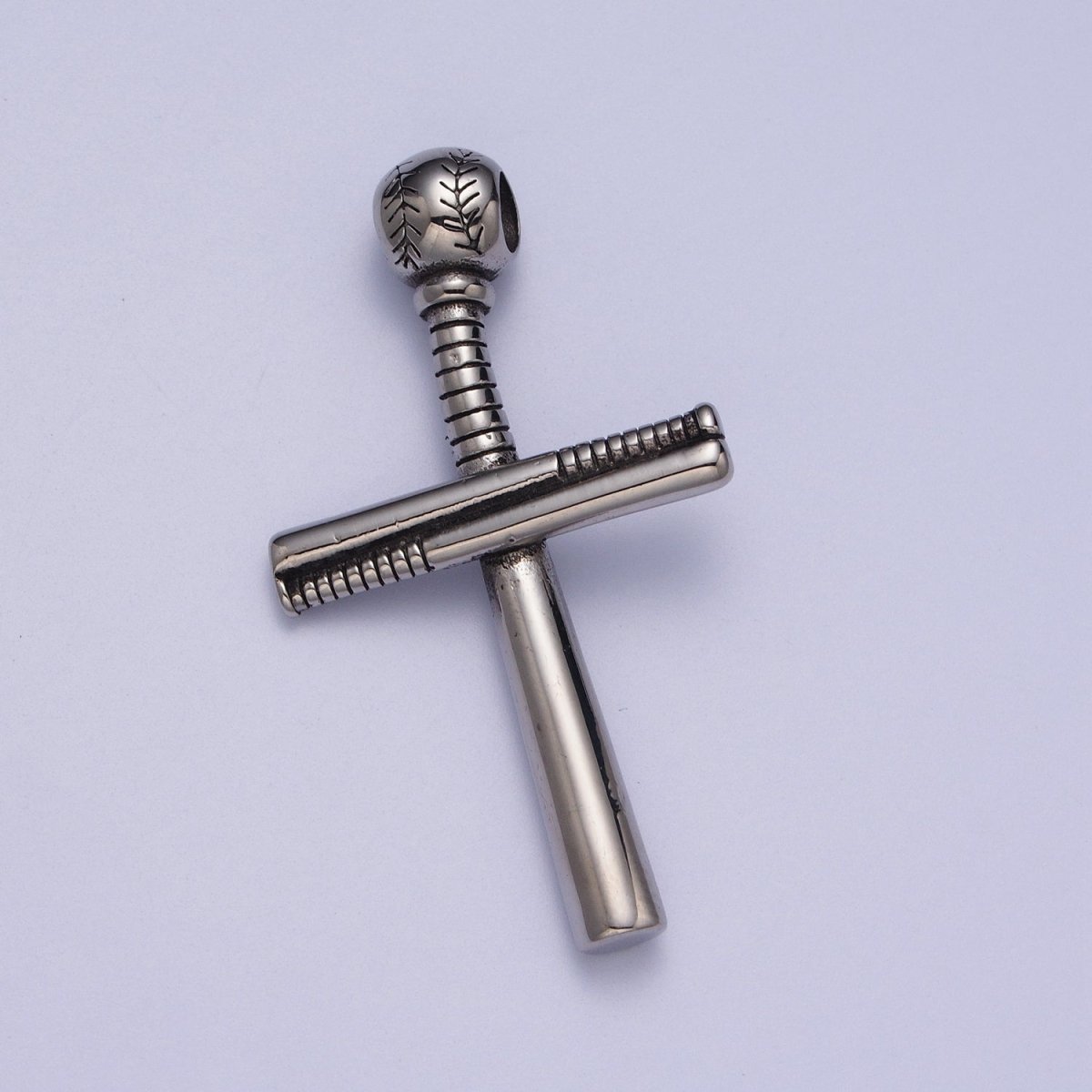 Stainless Steel Religious Cross Baseball-Themed Ball Bat Pendant in Gold & Silver J-377 J-384 - DLUXCA