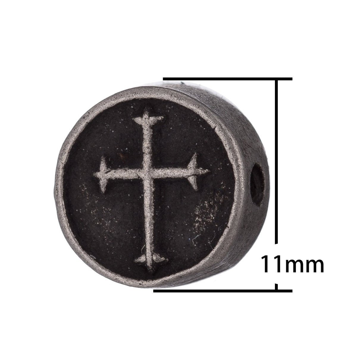 Stainless Steel Religious Cross Round 11mm Black Spacer Bead | B-051 - DLUXCA