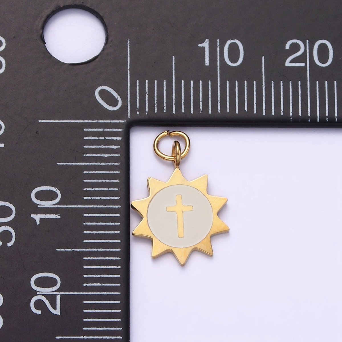 Stainless Steel Religious Cross White Celestial Sun Charm | P1357 - DLUXCA