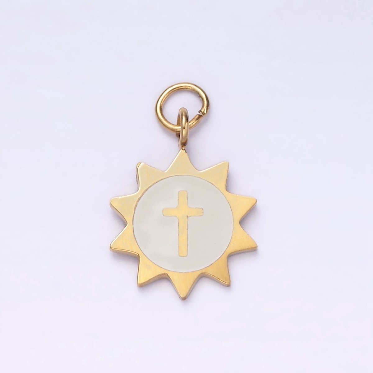 Stainless Steel Religious Cross White Celestial Sun Charm | P1357 - DLUXCA