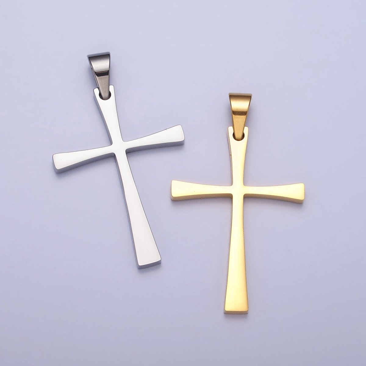 Stainless Steel Religious Curved Pattee Cross Pendant in Gold & Silver | P-1095 P-1096 - DLUXCA