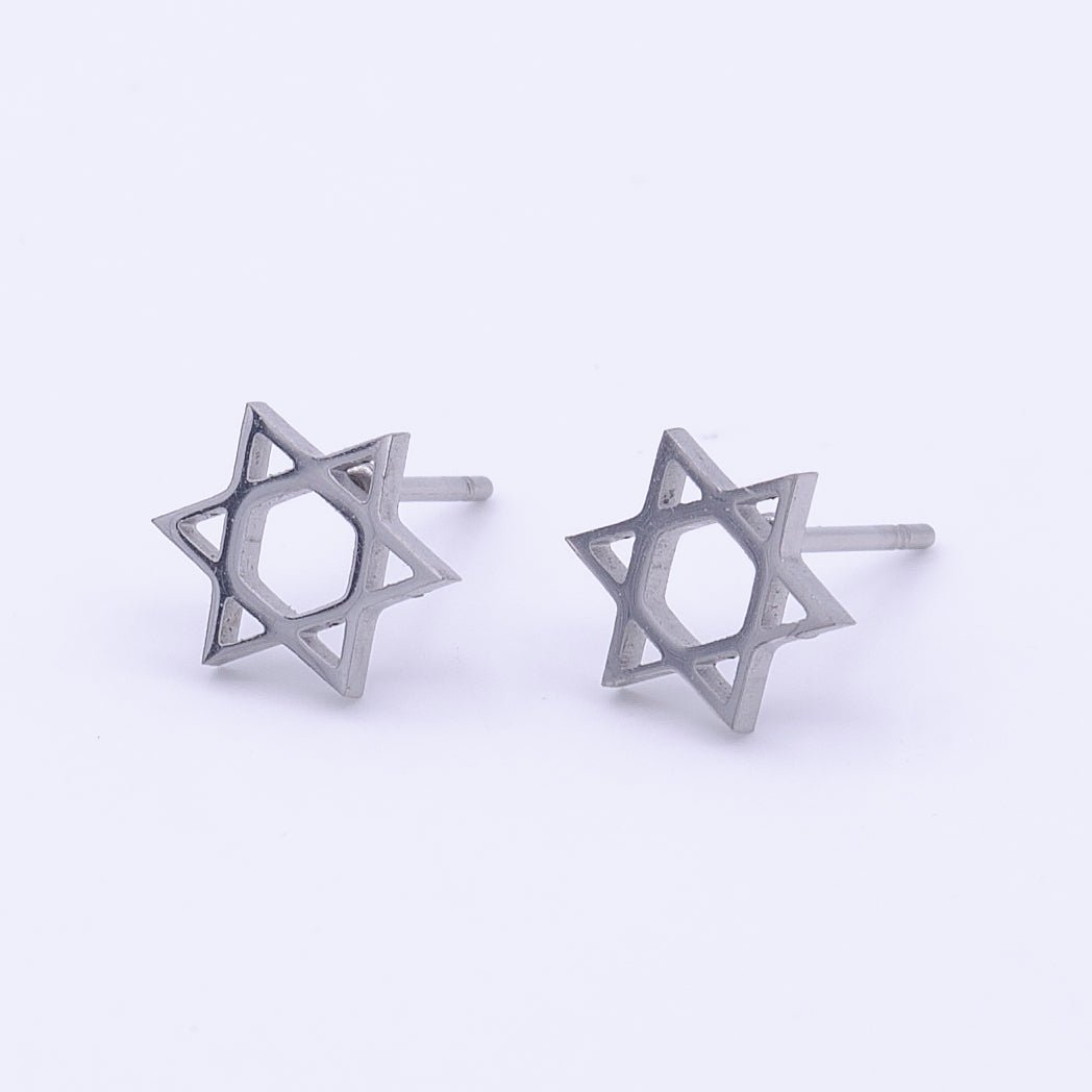 Stainless Steel Religious Jewish Star of David Silver Stud Minimalist Earrings | Y-245 - DLUXCA