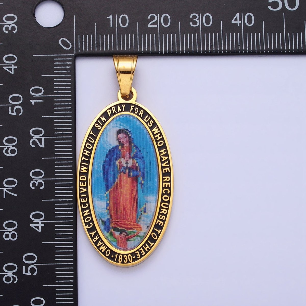 Stainless Steel Religious Mother Virgin Mary Prayer Inscription Oval Pendant in Gold & Silver J-773 J-776 - DLUXCA