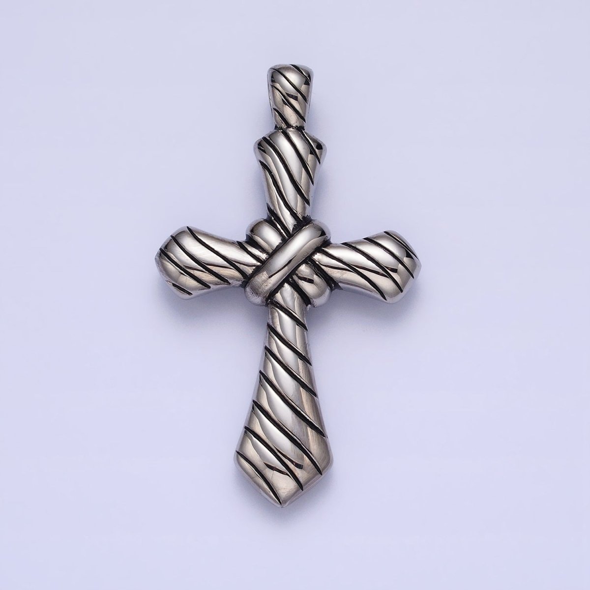 Stainless Steel Religious Passion Cross Line-Textured Tied Pendant in Gold & Silver J-730 J-739 - DLUXCA