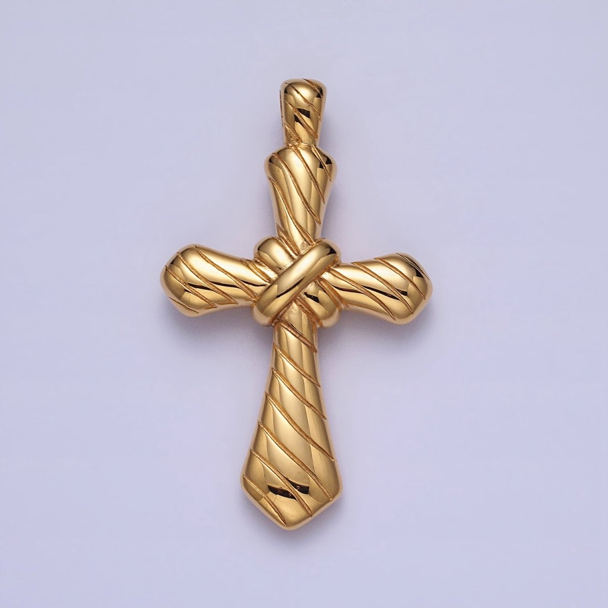 Stainless Steel Religious Passion Cross Line-Textured Tied Pendant in Gold & Silver J-730 J-739 - DLUXCA