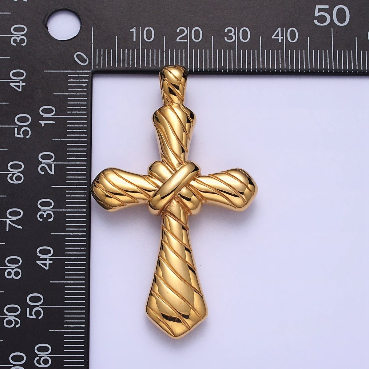 Stainless Steel Religious Passion Cross Line-Textured Tied Pendant in Gold & Silver J-730 J-739 - DLUXCA