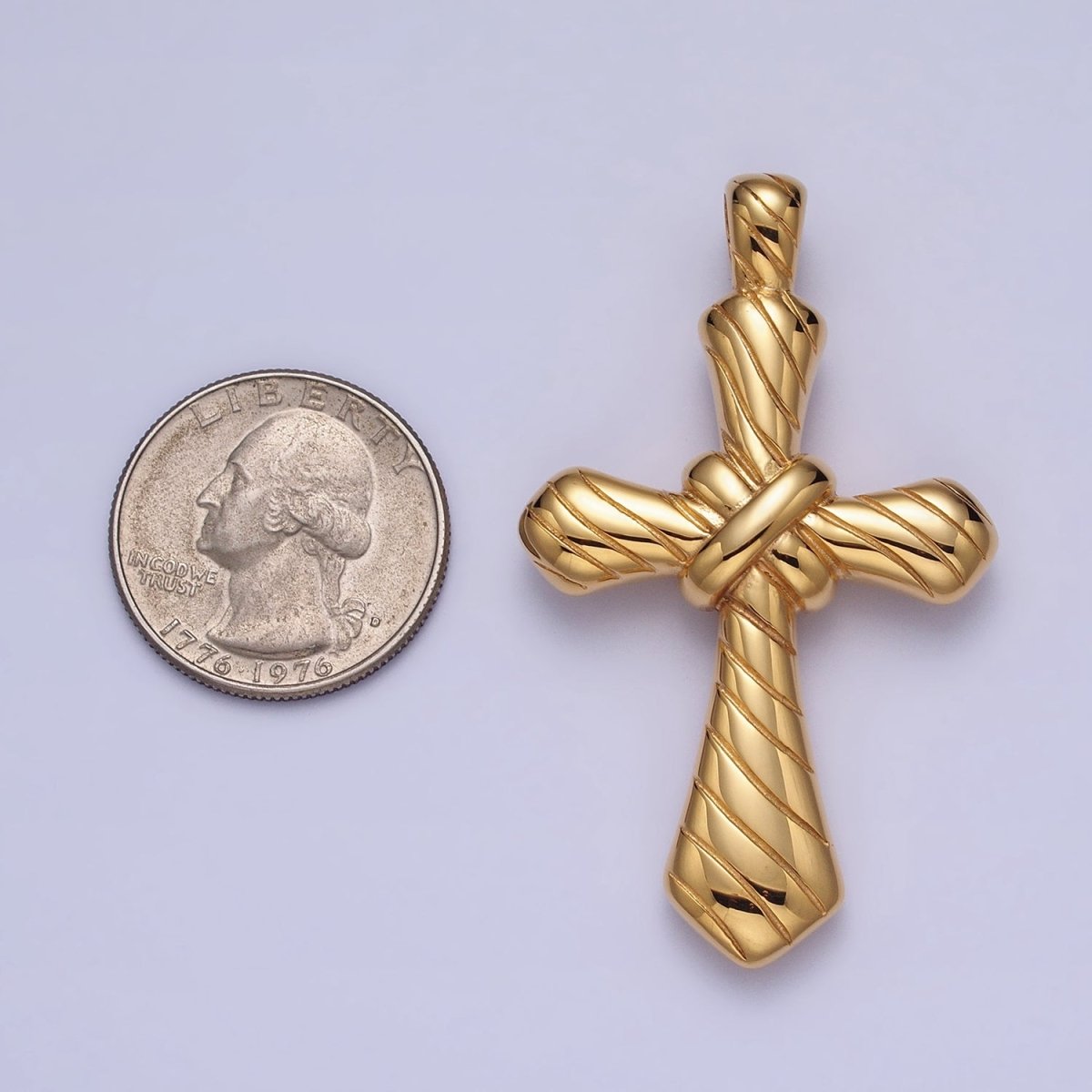 Stainless Steel Religious Passion Cross Line-Textured Tied Pendant in Gold & Silver J-730 J-739 - DLUXCA