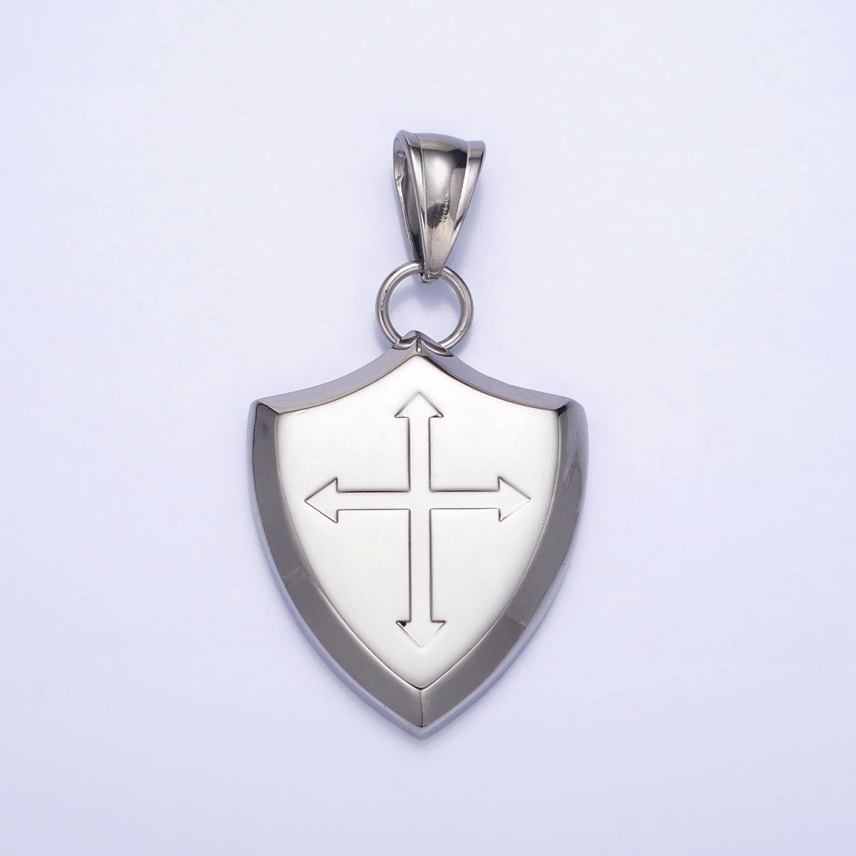 Stainless Steel Religious Passion Cross Shield Crest Pendant in Silver & Gold | P-1134 - DLUXCA