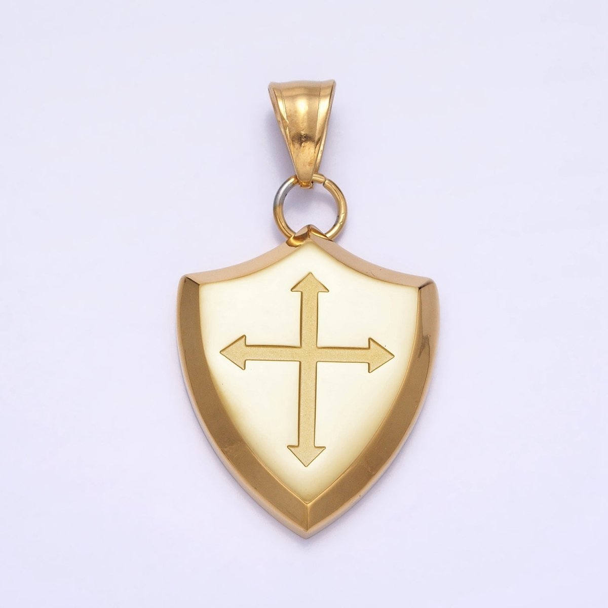 Stainless Steel Religious Passion Cross Shield Crest Pendant in Silver & Gold | P-1134 - DLUXCA