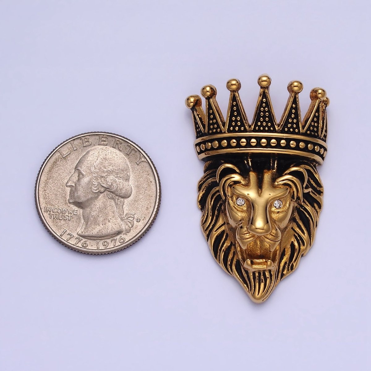 Stainless Steel Roaring Crowned Lion Animal King Pendant in God & Silver J-761 J-762 - DLUXCA