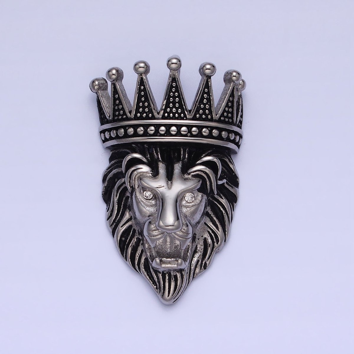 Stainless Steel Roaring Crowned Lion Animal King Pendant in God & Silver J-761 J-762 - DLUXCA
