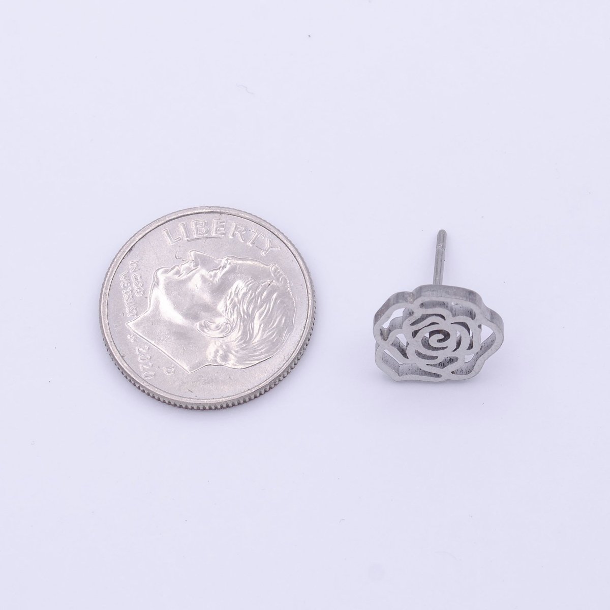 Stainless Steel Rose Flower Artisan Minimalist Silver Studs Earrings | Y-253 - DLUXCA