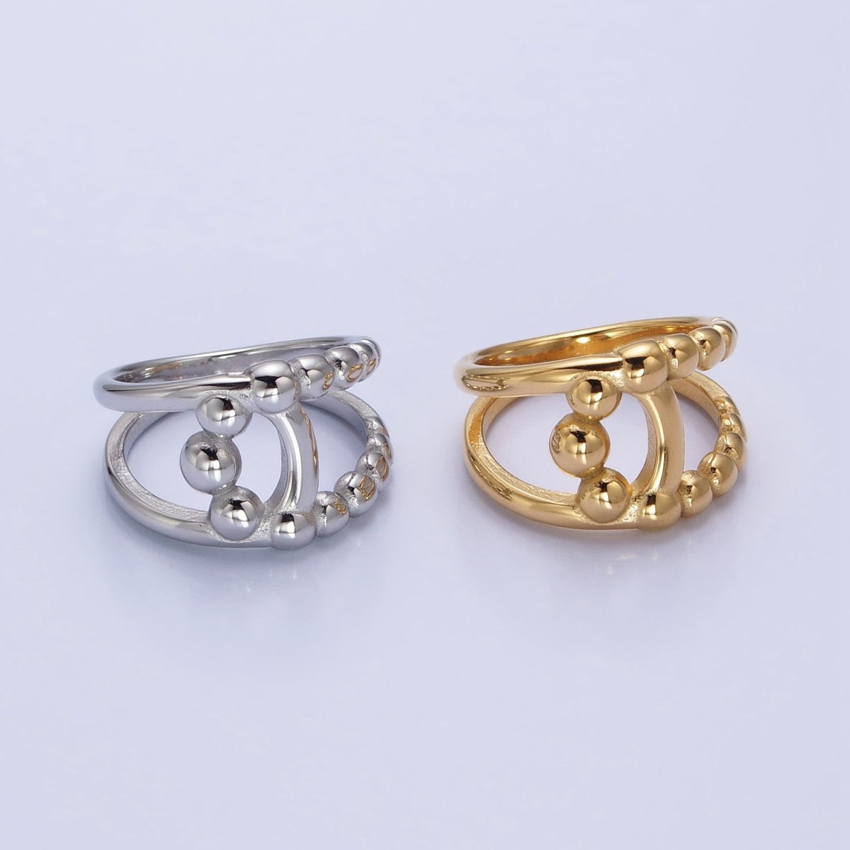 Stainless Steel Round Beaded Bubble Half Double Band Ring in Gold & Silver | O-1970~O-1977 - DLUXCA