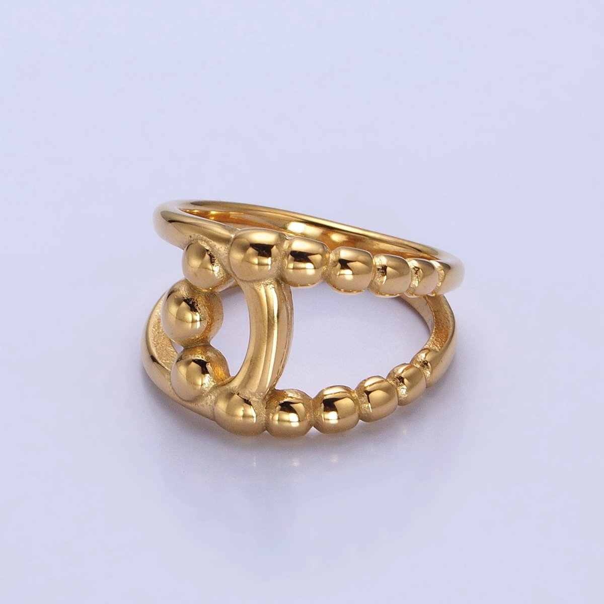 Stainless Steel Round Beaded Bubble Half Double Band Ring in Gold & Silver | O-1970~O-1977 - DLUXCA