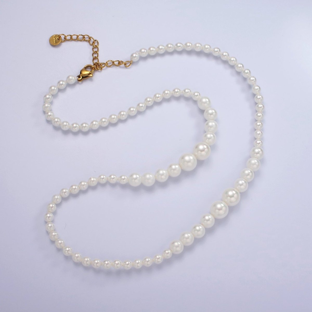 Stainless Steel Round Bubble Shell Pearl 18 Inch Layering Necklace w. Extender | WA-2319 Clearance Pricing - DLUXCA
