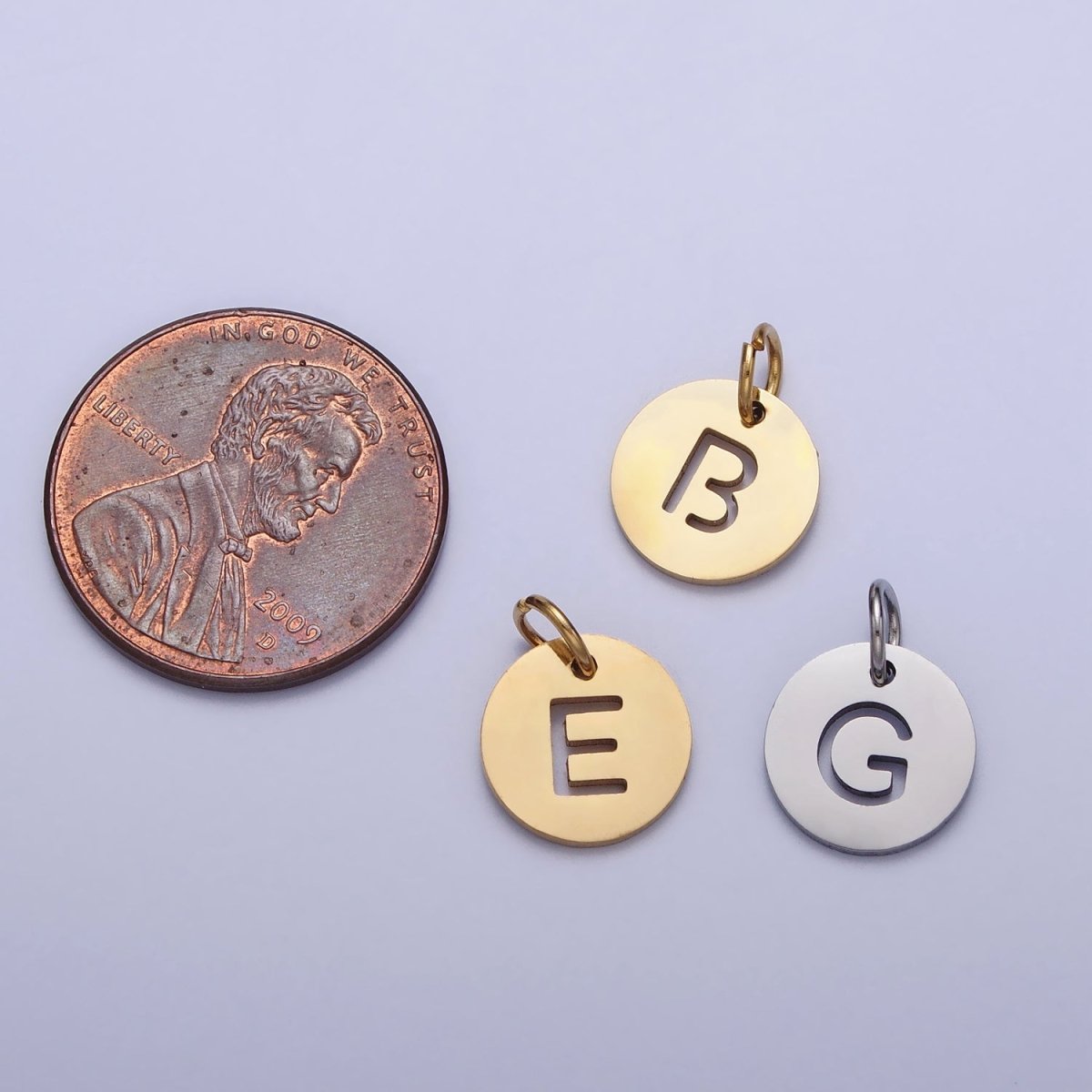 Stainless Steel Round Initial Alphabet Personalized Mini Add-On Charm in Gold | AD253 - AD278 - DLUXCA