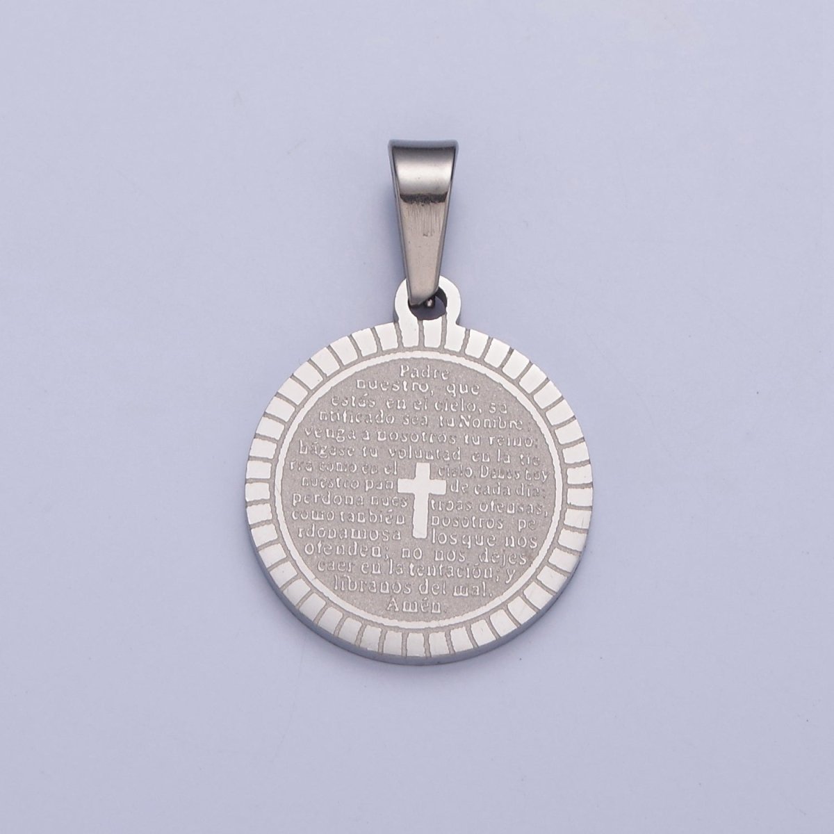 Stainless Steel Round Medallion, The Lord's Prayer in Spanish, Religious Cross in Silver & Gold I-439 I-444 - DLUXCA