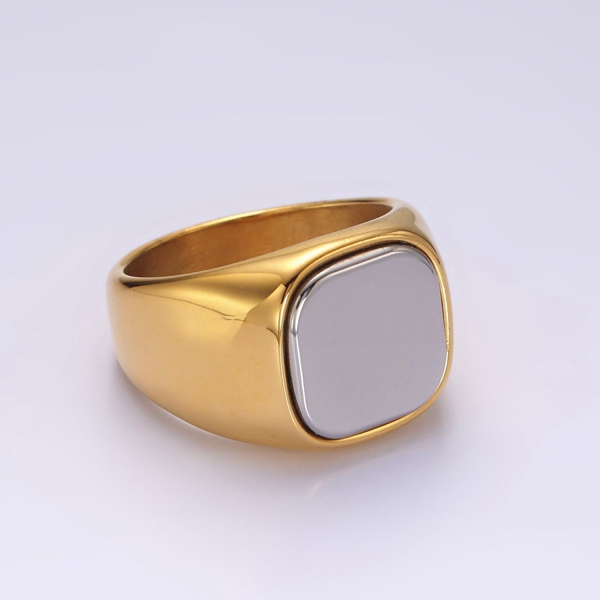 Stainless Steel Rounded Square Mixed Metal Signet Ring | O1255 - O1257 - DLUXCA