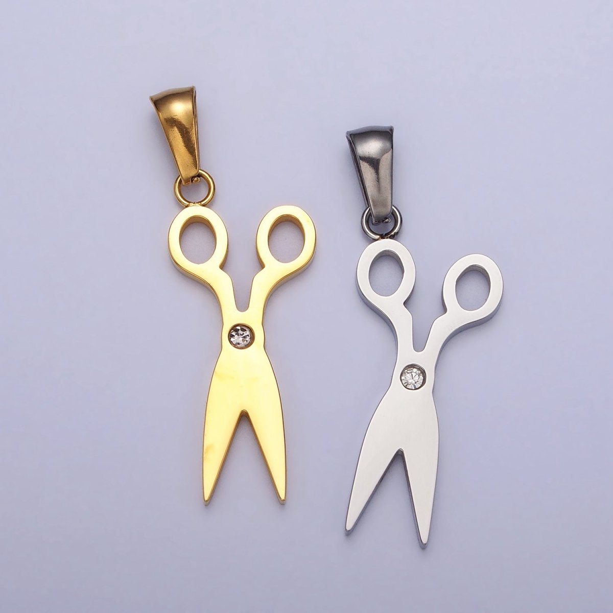 Stainless Steel Scissors Clear CZ Minimalist Pendant in Gold & Silver | P-1078 - DLUXCA