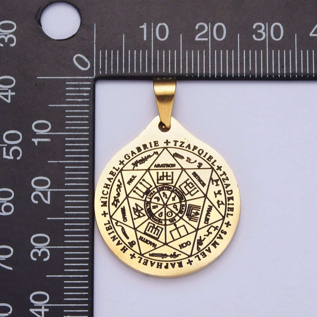 Stainless Steel Seven Archangels Script Engraved Round Medallion Pendant | X655 - DLUXCA