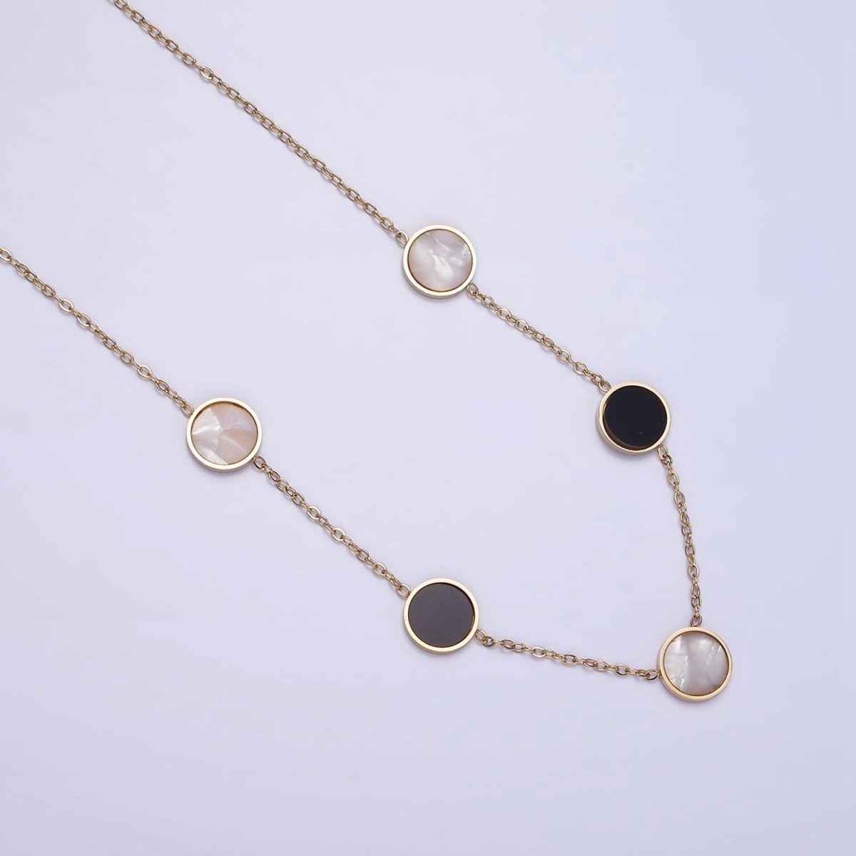 Stainless Steel Shell Pearl Black Round Cable Chain 17 Inch Layering Necklace w. Extender | WA-2032 Clearance Pricing - DLUXCA