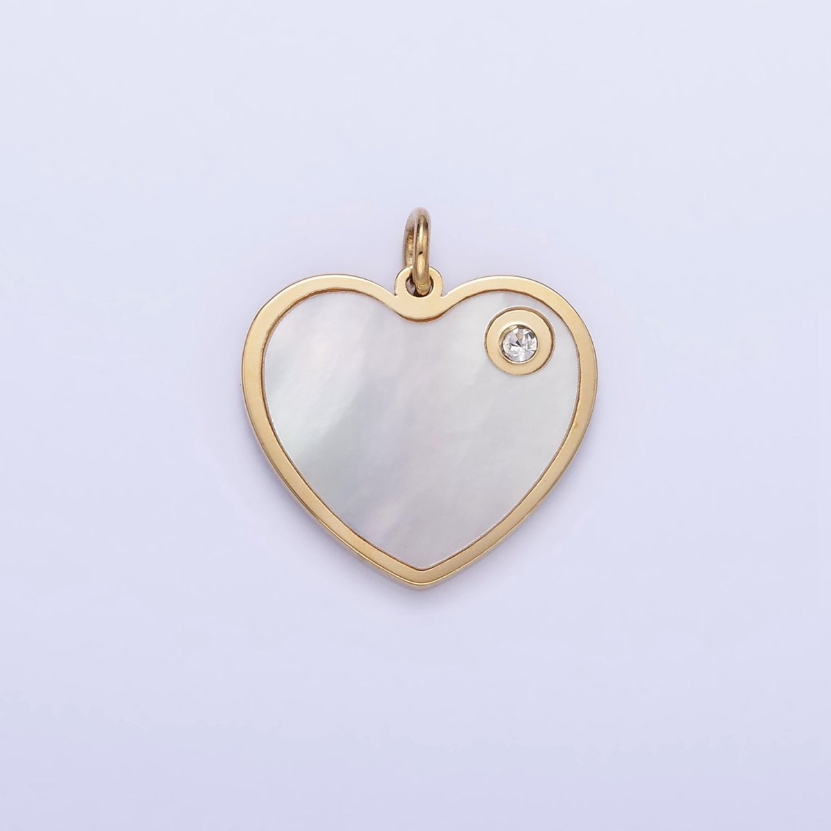 Stainless Steel Shell Pearl CZ Heart Charm | P992 - DLUXCA