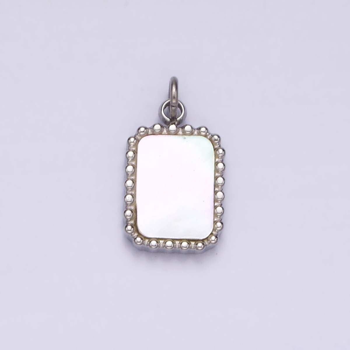 Stainless Steel Shell Pearl Dotted Outline Tag Rectangular Charm in Gold & Silver | P1314 P1315 - DLUXCA