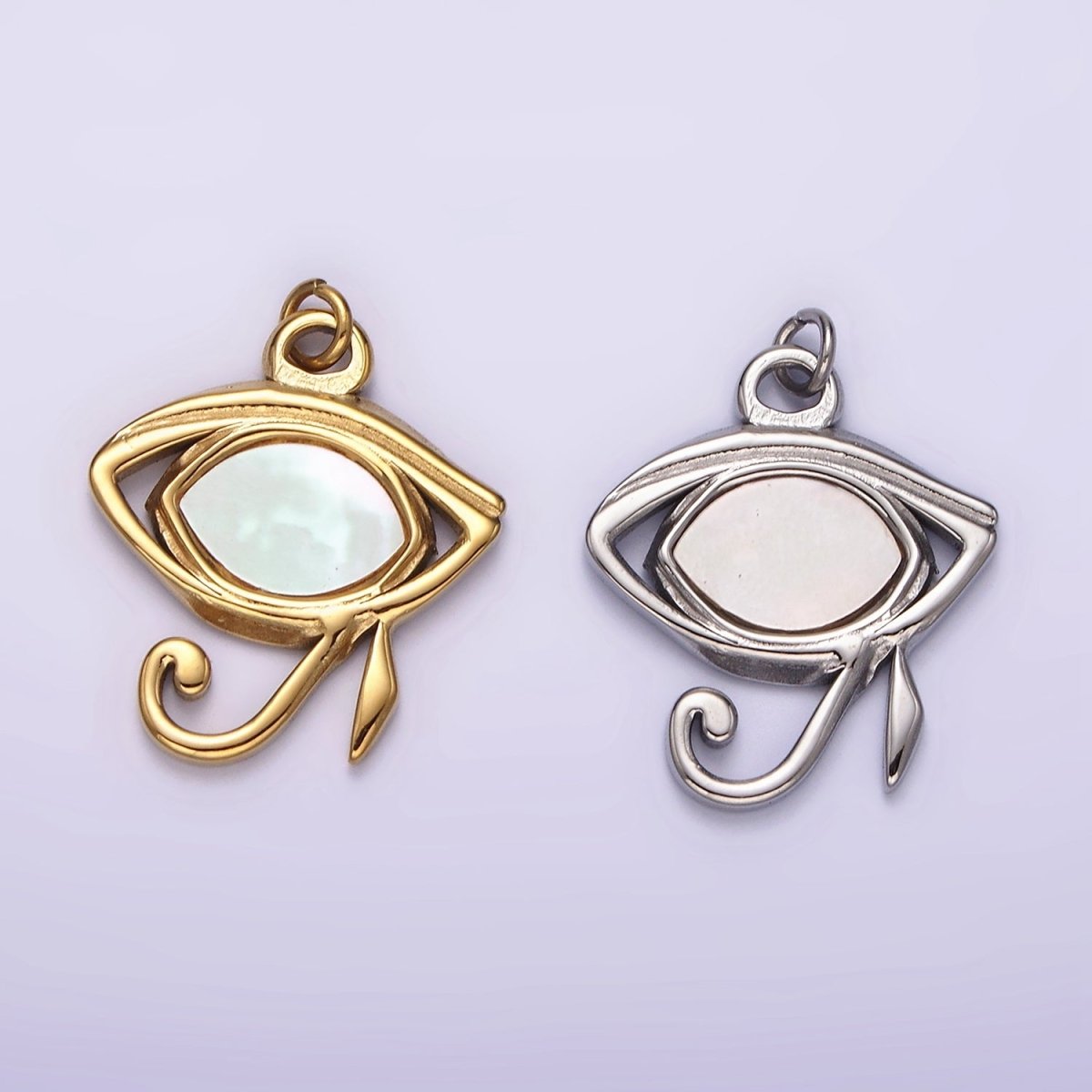 Stainless Steel Shell Pearl Egyptian Eye of Ra Charm in Gold & Silver | P1324 P1325 - DLUXCA