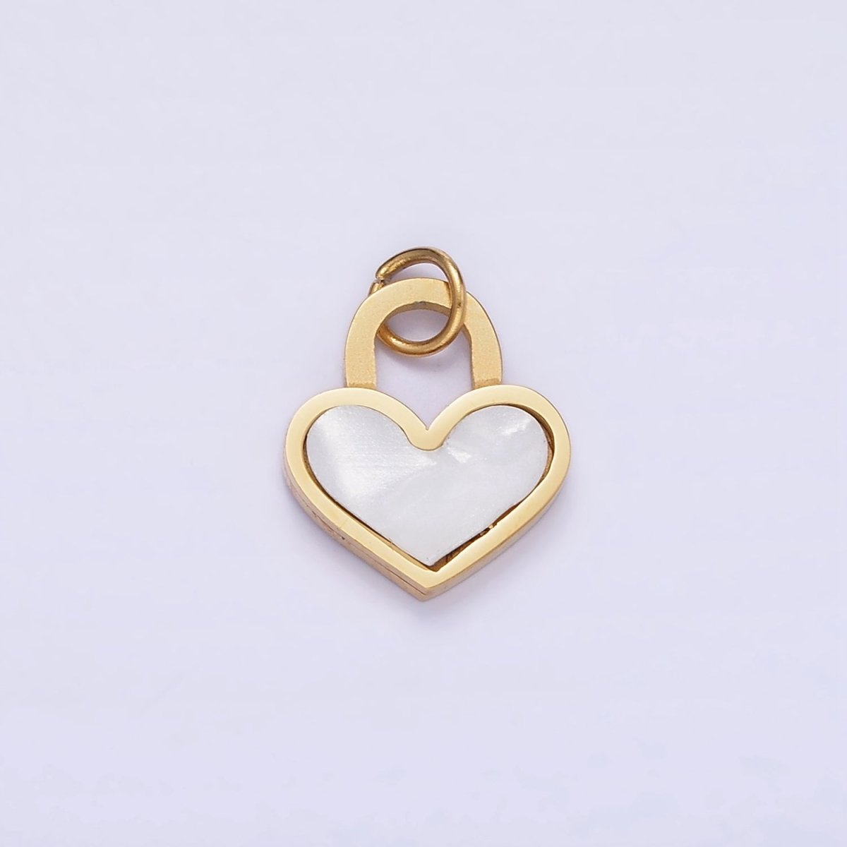 Stainless Steel Shell Pearl Heart Padlock Charm | P979 - DLUXCA