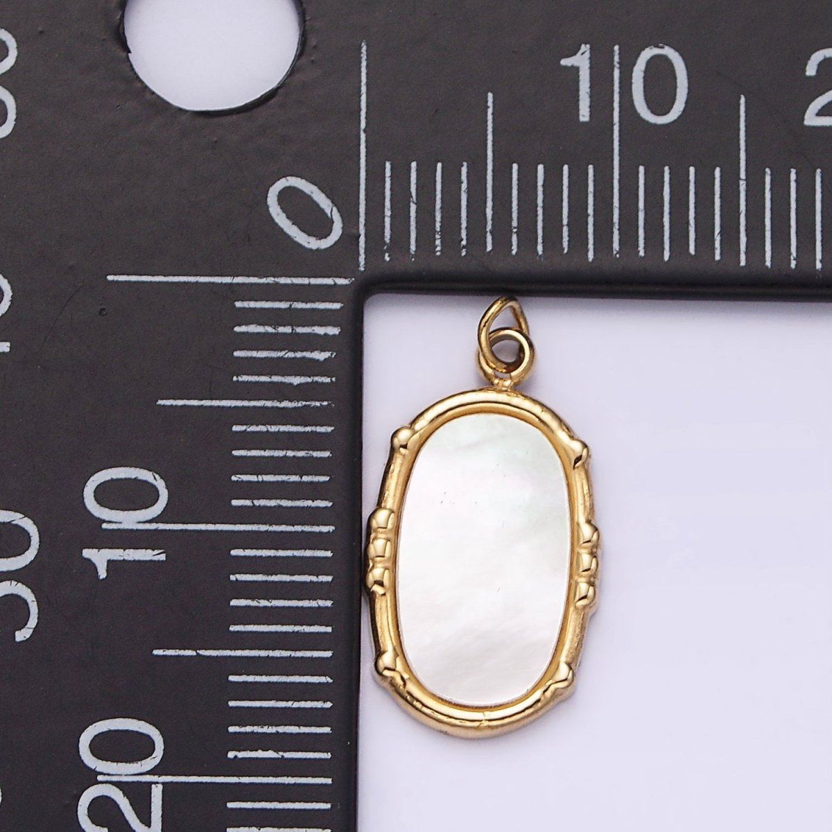 Stainless Steel Shell Pearl Oval Dot Bezel Charm in Gold & Silver | P1318 P1319 - DLUXCA