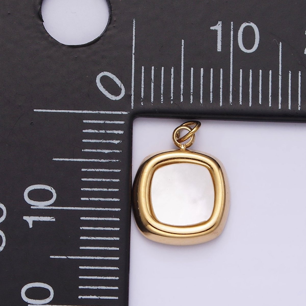 Stainless Steel Shell Pearl Square Bezel Charm in Gold & Silver | P1320 P1321 - DLUXCA