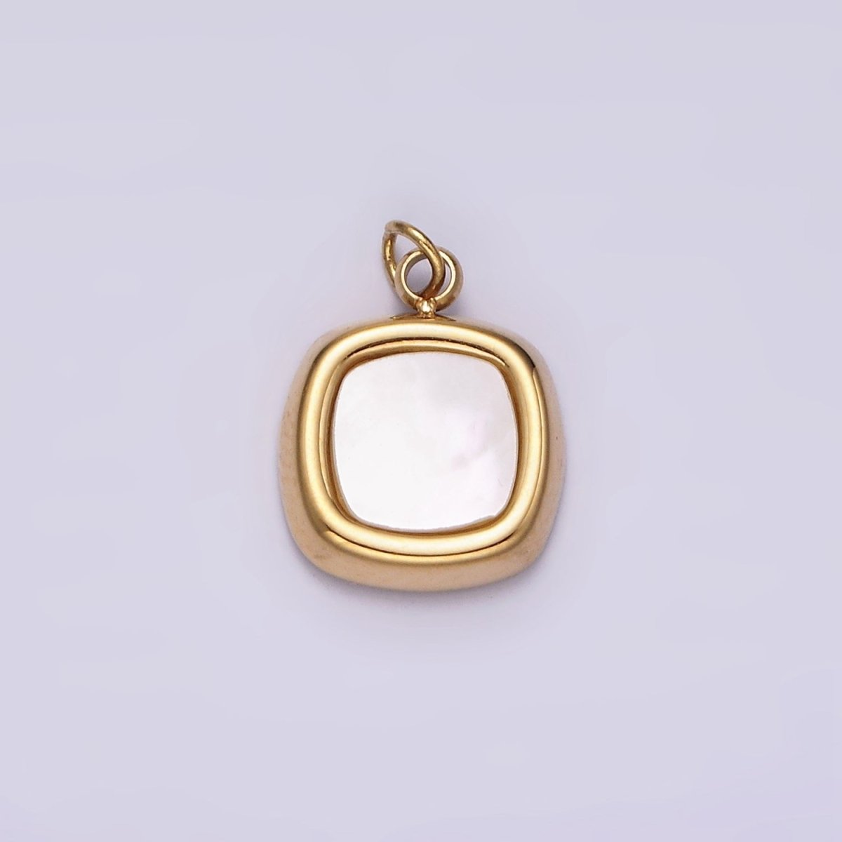 Stainless Steel Shell Pearl Square Bezel Charm in Gold & Silver | P1320 P1321 - DLUXCA